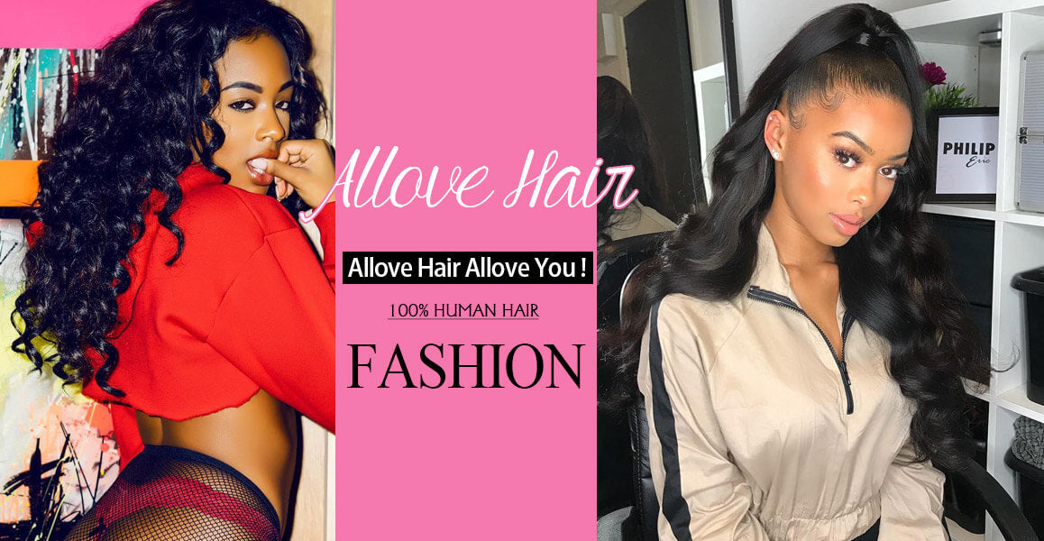 Allove Hair Brazilian Loose Wave Virgin Human Hair 2 Bundles with 360 Lace Closure