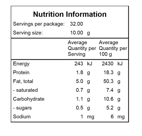 Chocolate 320g Nutiritonal Panel