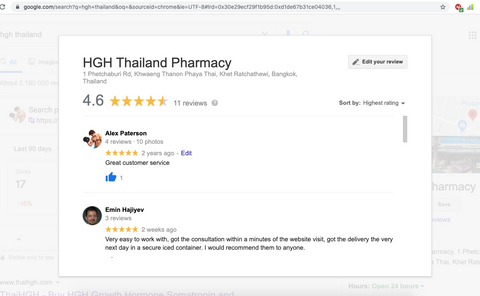 hgh thailand pharmacy in google maps