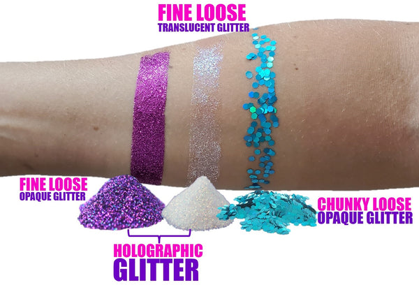 different styles of cosmetic glitter