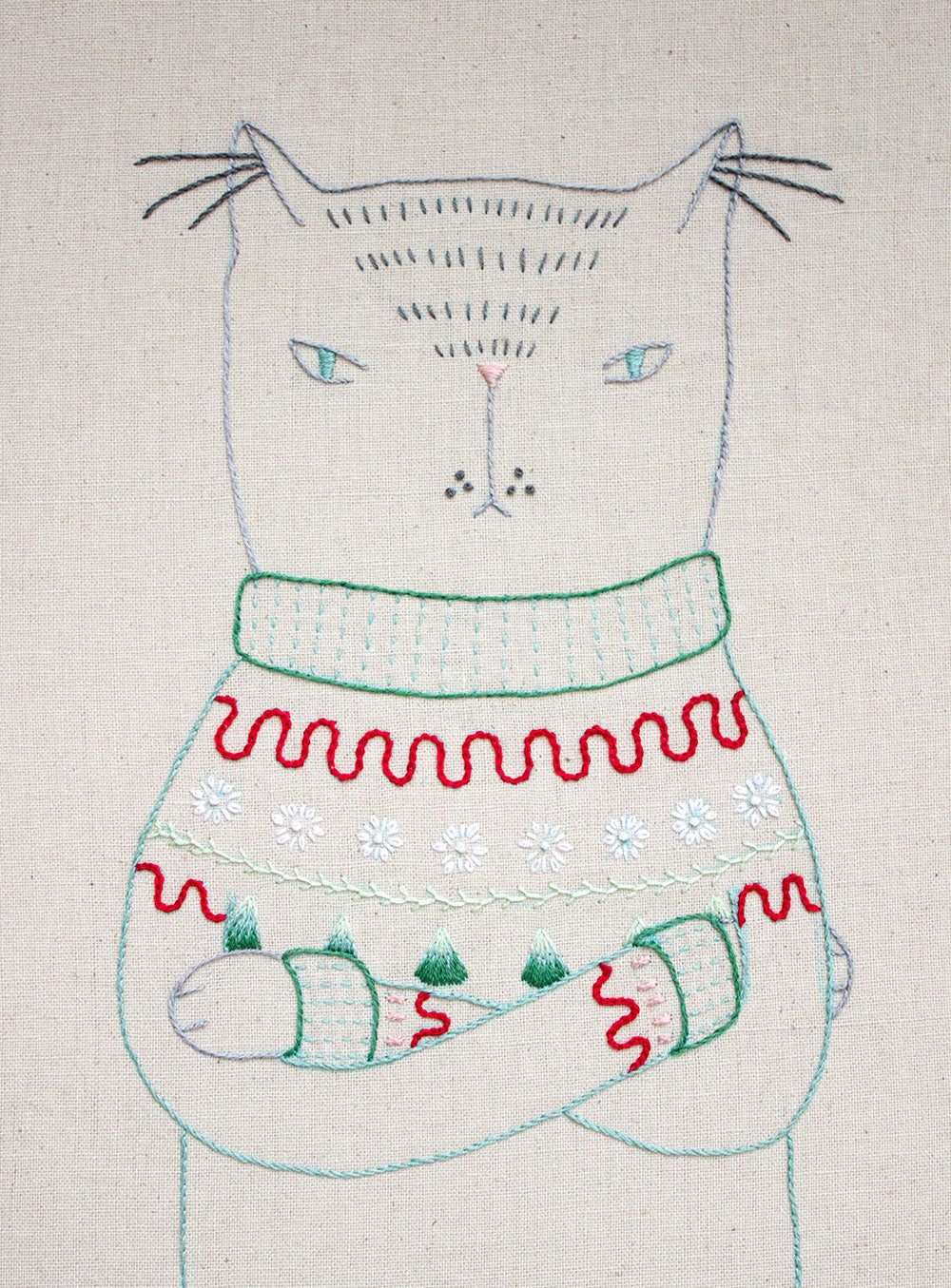 Ugly Xmas Sweater Cat embroidery pattern