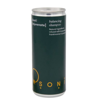 ksoni shampoo in an aluminium tin can.
