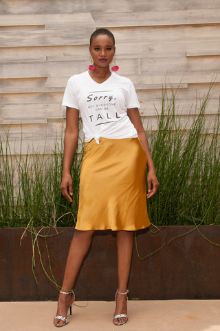 HEIGHT GODDESS graphic tee styled with skirt