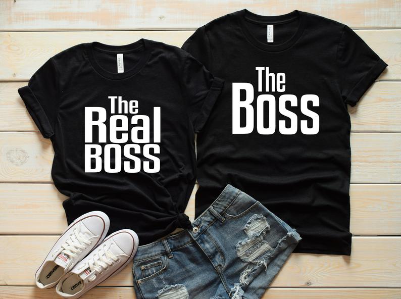 The Boss The Real Boss T Shirt Set Boss Couple T Shirt Couple gift Couple matching T-shirt set The Real Boss Shirt Personalized Gifts