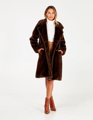 Frankie Button Front Fur Trim Midi Coat