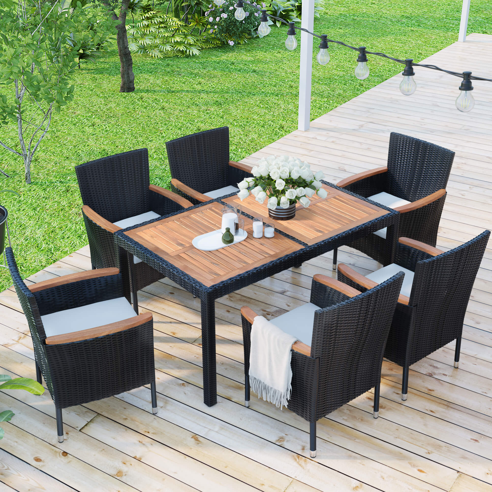 rattan table with 6 chairs