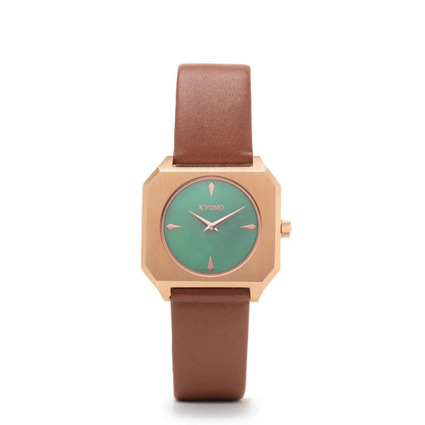 Watch 1J - Emerald/Gold with Brown Leather