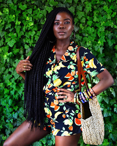 Brown Skin Girl : Pretty Black Girl with Box Braids and colorful romper  : Natural Born Curls