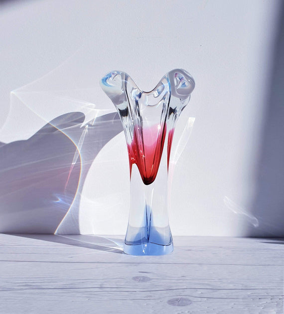 Bohemian Czech Chribska Glassworks Art Glass Royalit Cranberries Vase  by Josef Hospodka