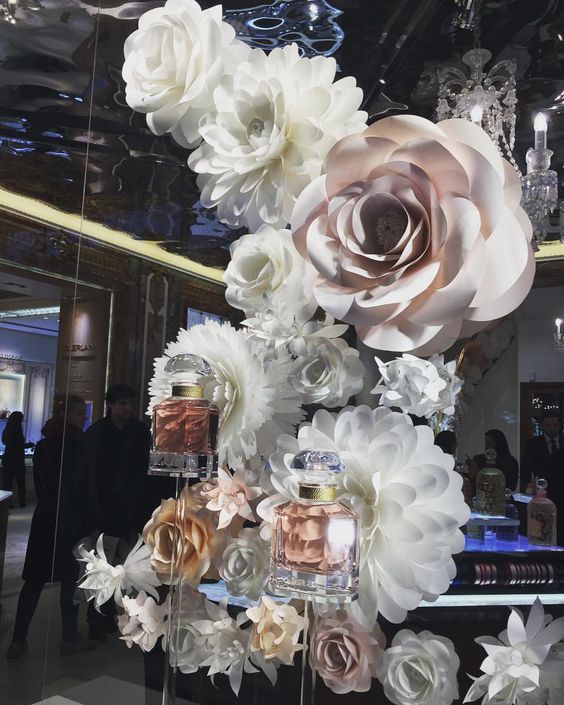 guerlain window display paper flowers