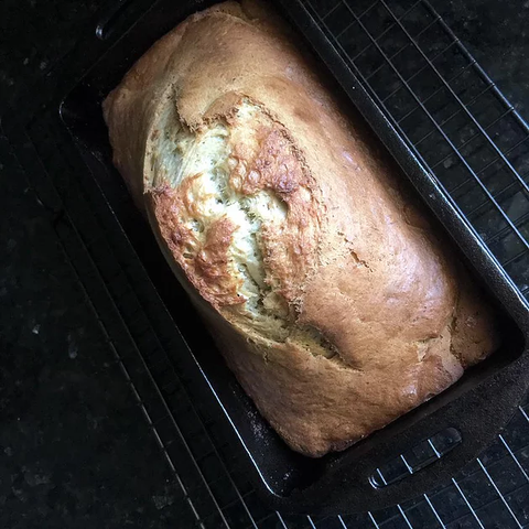 Banana Bread Baked in a Cast Iron Loaf Pan