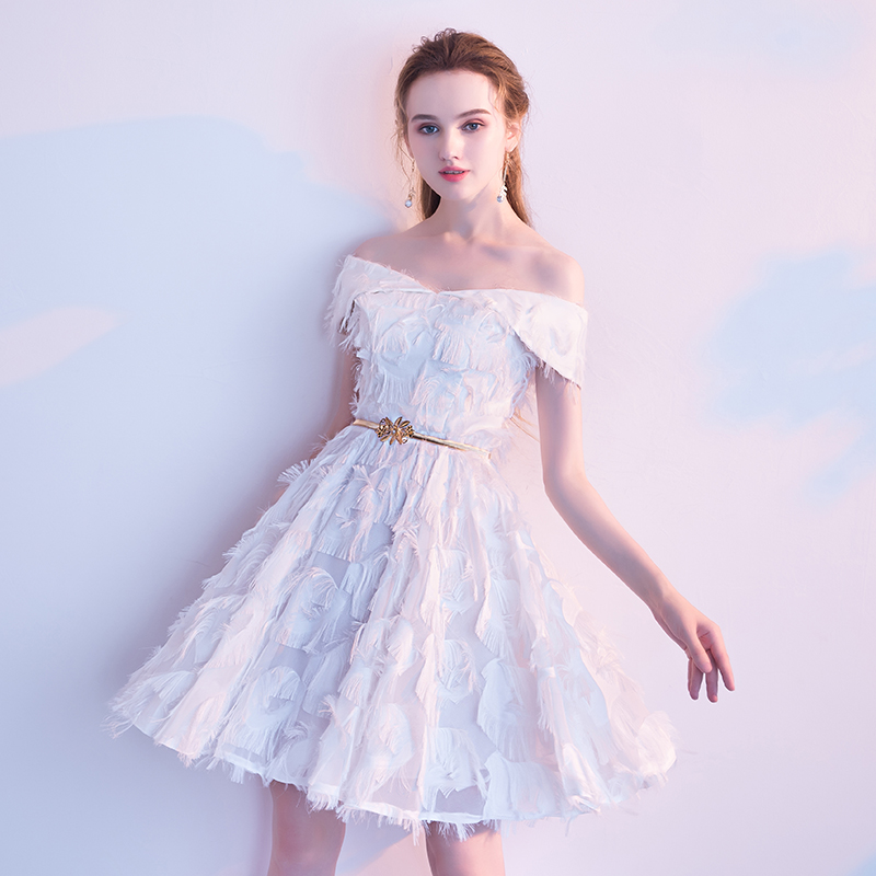 Small white simple banquet temperament generous dress - Here2U