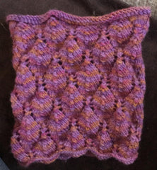 Pink cowl knitted by Claire