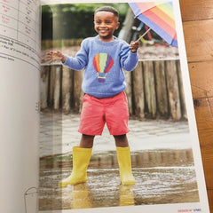 A page of Brights book showing a kid wearing a jumper with a bright balloon motif