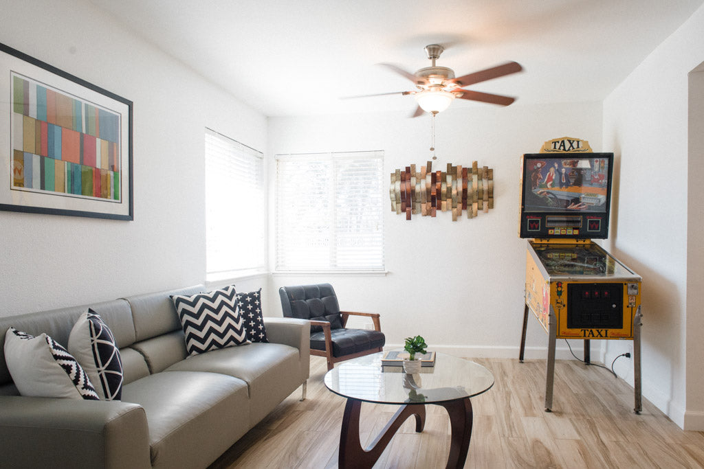 Photo of modern interior with pinball machine, las vegas real estate phography