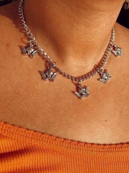 5 Cute Cherub Angels Stainless Steel Necklace-NECKLACES-Artemis greece