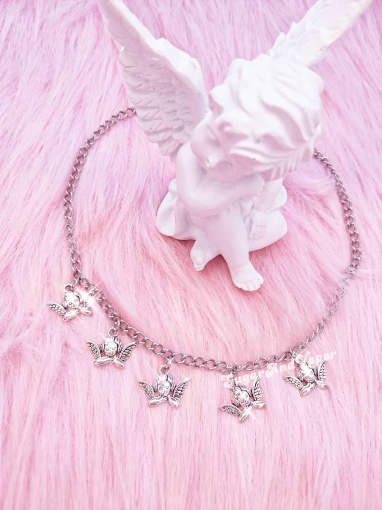 5 Cute Cherub Angels Stainless Steel Necklace-NECKLACES-Artemis greece