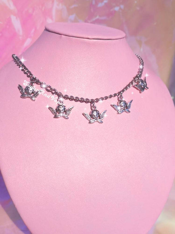 5 Cute Cherub Angels Stainless Steel Necklace-NECKLACES-Artemis greece