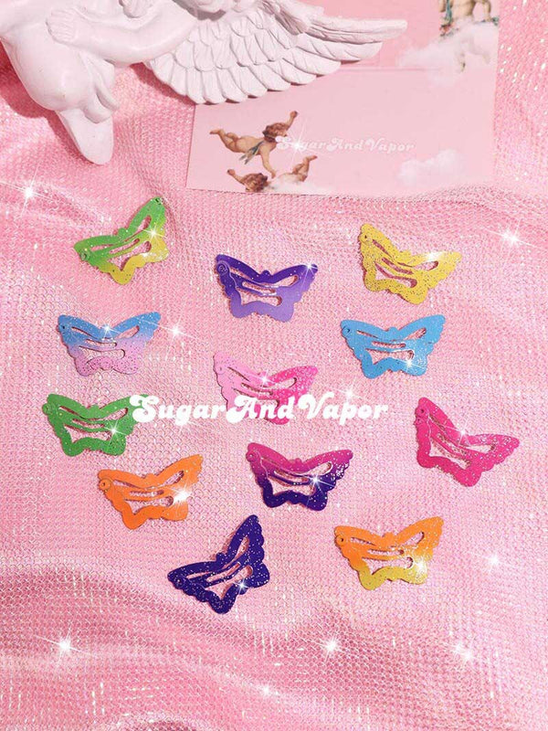Girly Colorful Glitter Butterfly Hair Clips Set-Hair Accessories-Artemis greece