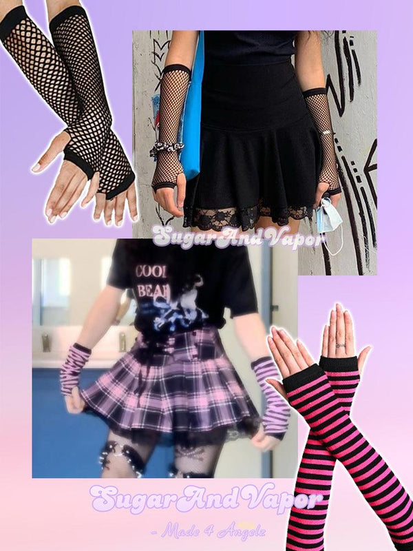 Alternative Fishnet&Striped Gloves 2 Pack Set-Gloves-Artemis greece