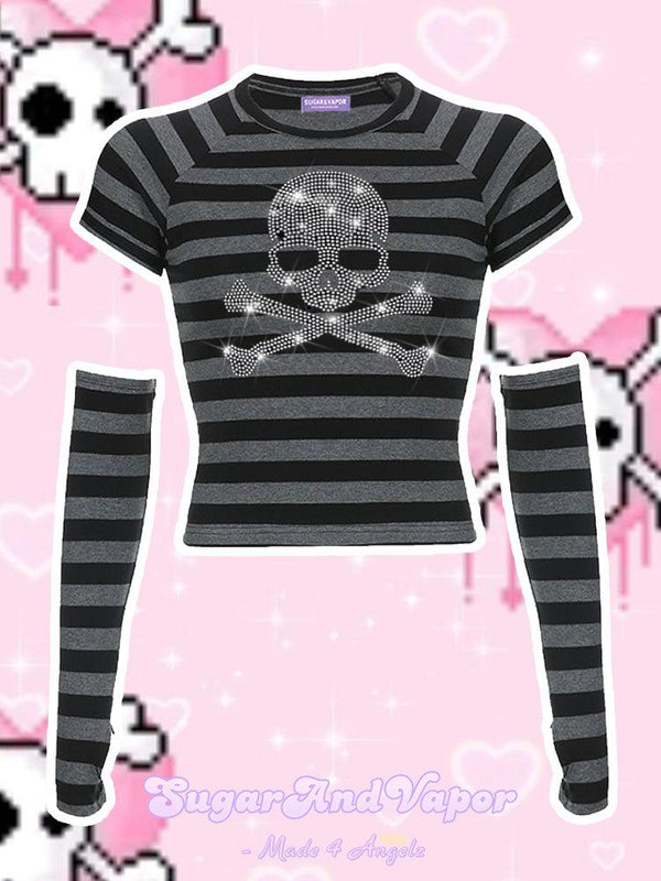 Altgirl Bling Skull Stripes Leg Warmer Crop Top-TOPS-Artemis greece