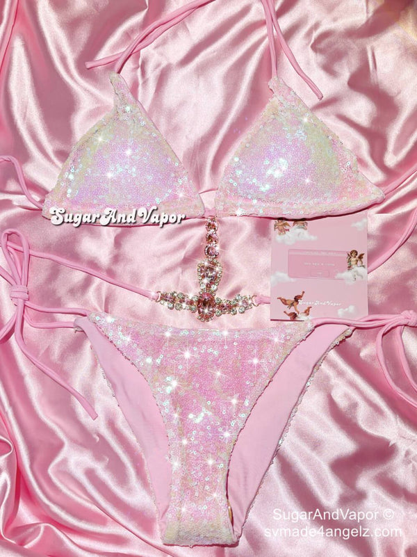 Attina Bling Pink Gems Mermaid Bikini Set-Swimsuits-Artemis greece
