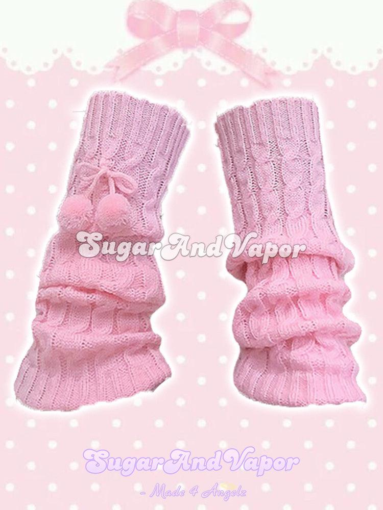 Babydoll Pom-pom Cable Knit Leg Warmers-SOCKS & TIGHTS-Artemis greece