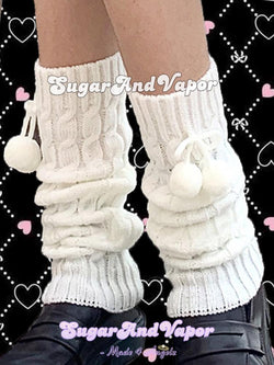 Babydoll Pom-pom Cable Knit Leg Warmers-SOCKS & TIGHTS-Artemis greece
