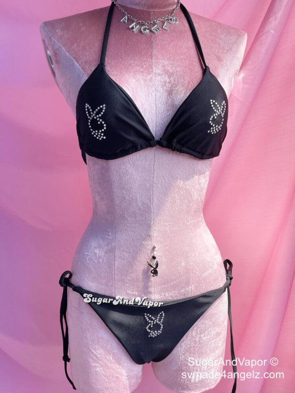 Custom Black Bling Y2K Bikini Set-Swimsuits-Artemis greece