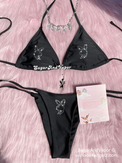 Custom Black Bling Y2K Bikini Set-Swimsuits-Outback leconfield