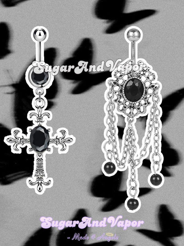 Black Crystals Goth Belly Ring-Belly Ring-Artemis greece