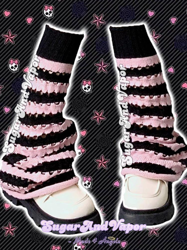 BlackPink Stripes Knitted Flared Leg Warmers-SOCKS & TIGHTS-Artemis greece