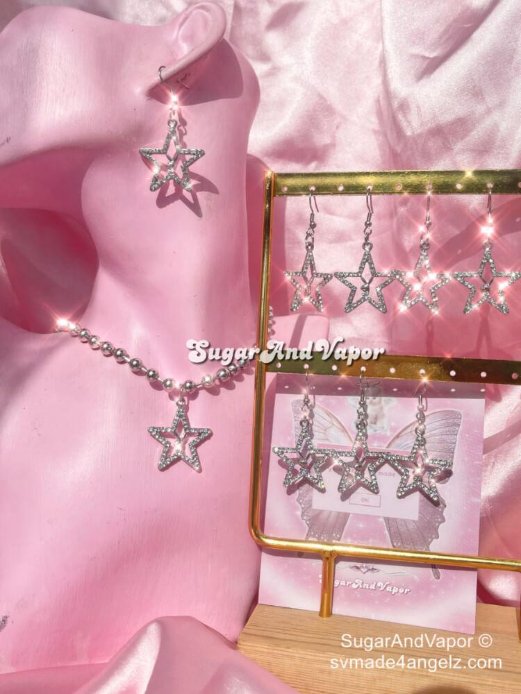 Bling Star Bunny Ball Chain Necklace & Earrings-NECKLACES-Artemis greece