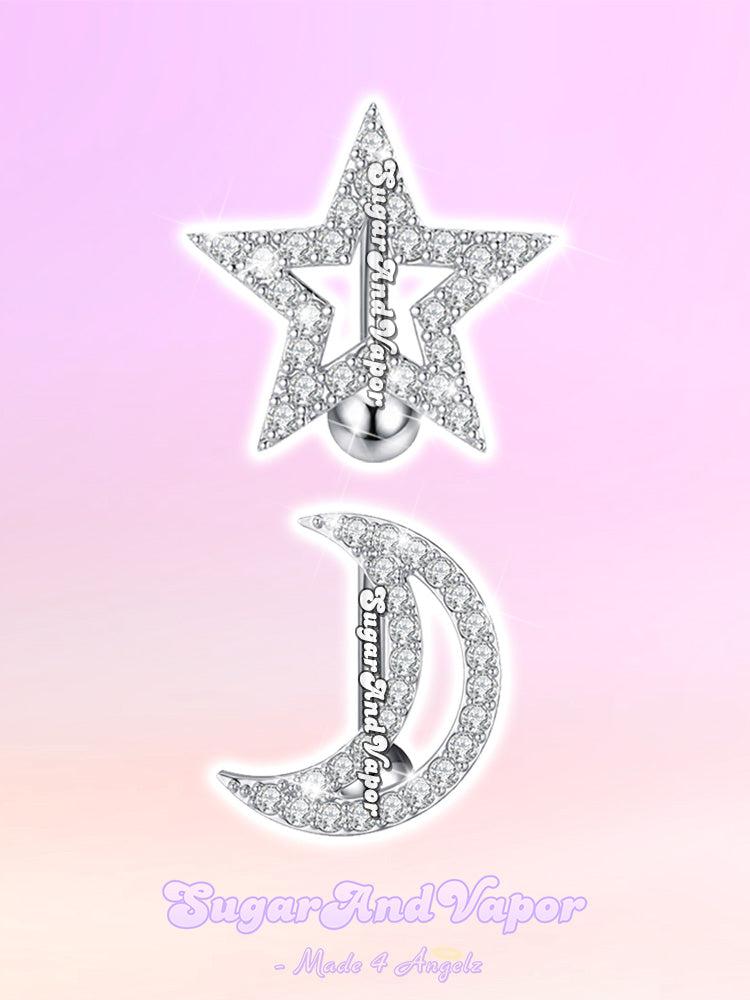 Bling Star&Moon Top Mount Belly Ring-Belly Ring-Artemis greece