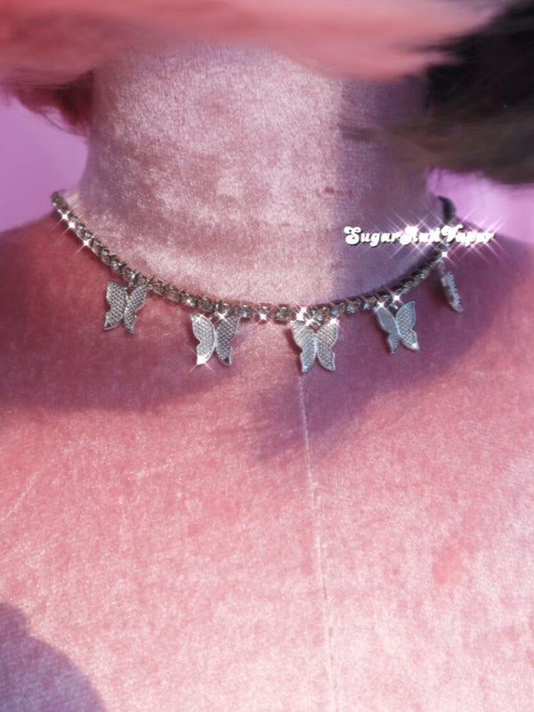 CINDY Full Rhinestones Butterflies Choker-NECKLACES-Outback leconfield