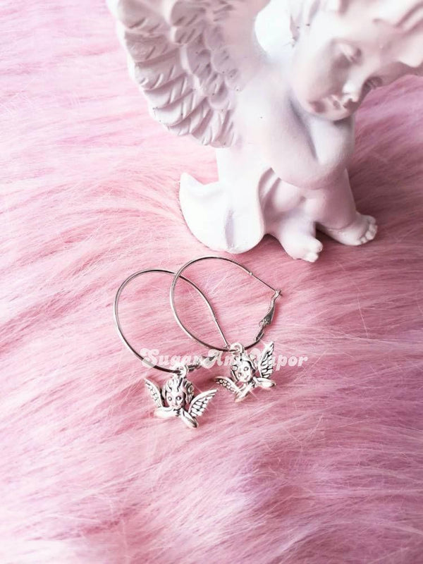 Cherub Angels Metal Hoop Earrings-EARRINGS-Artemis greece