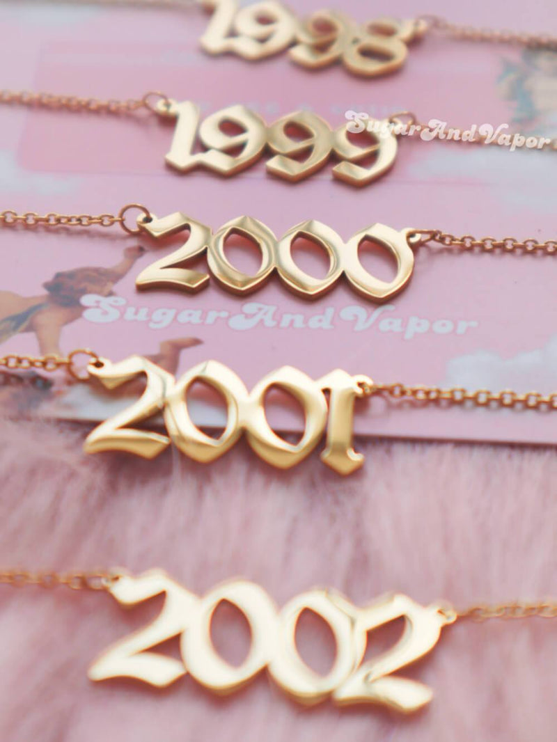 Custom Birth Year Gold Stainless Steel Necklace-NECKLACES-Artemis greece