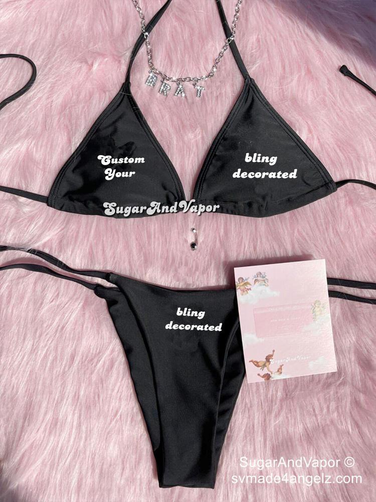 Custom Black Bling Y2K Bikini Set-Swimsuits-Artemis greece