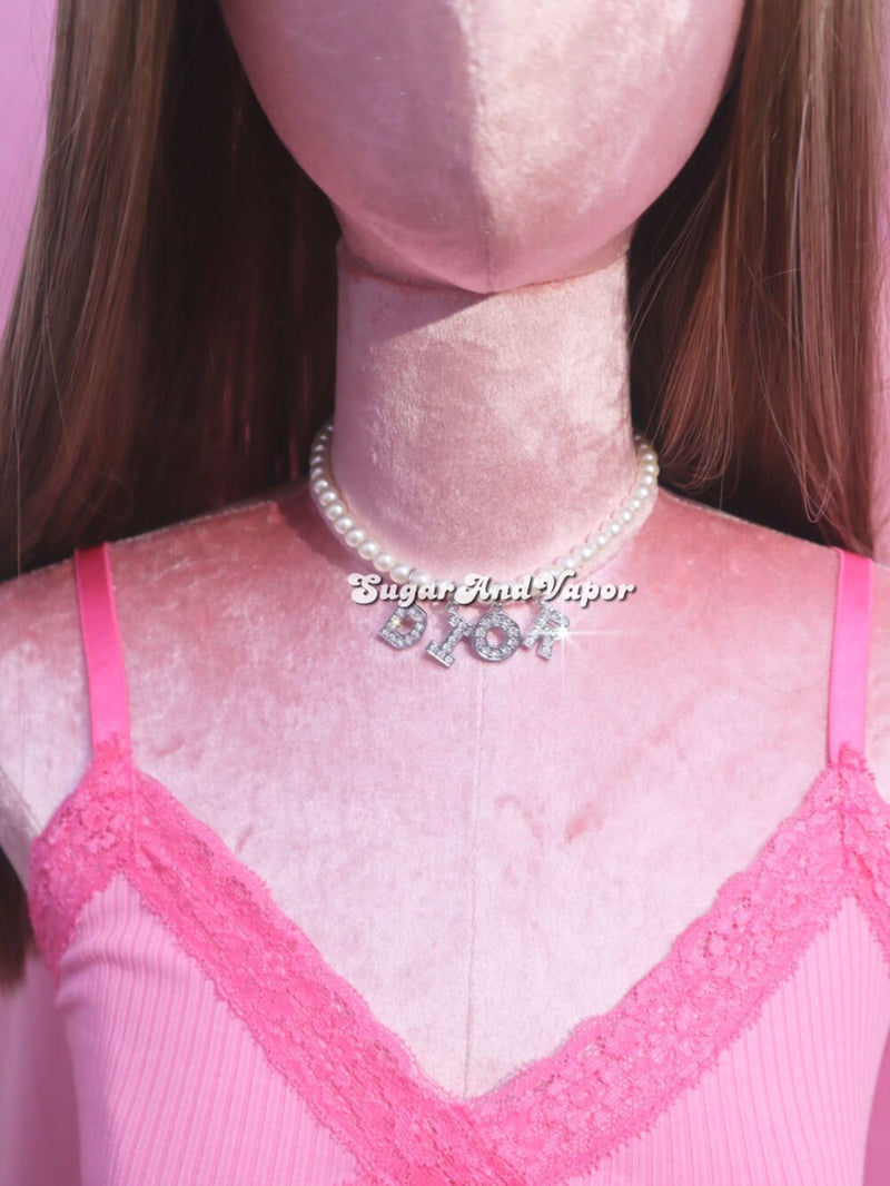 Custom Bling Letters Hand-made Pearls Choker-NECKLACES-Artemis greece