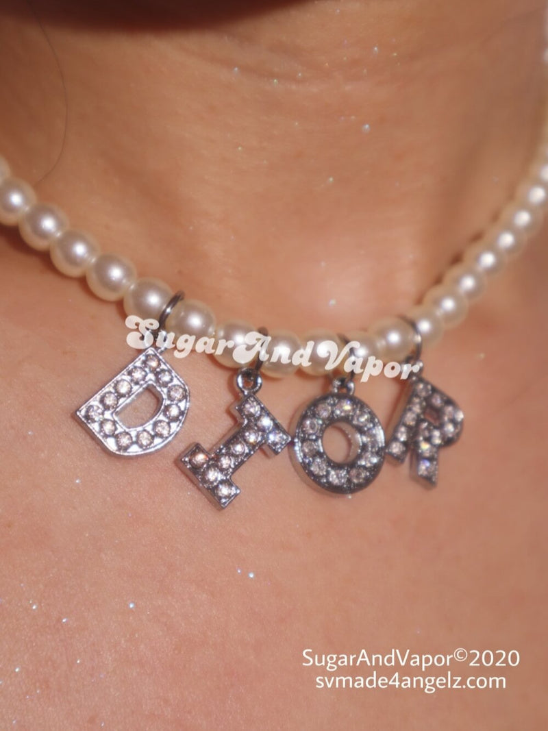 Custom Bling Letters Hand-made Pearls Choker-NECKLACES-Artemis greece