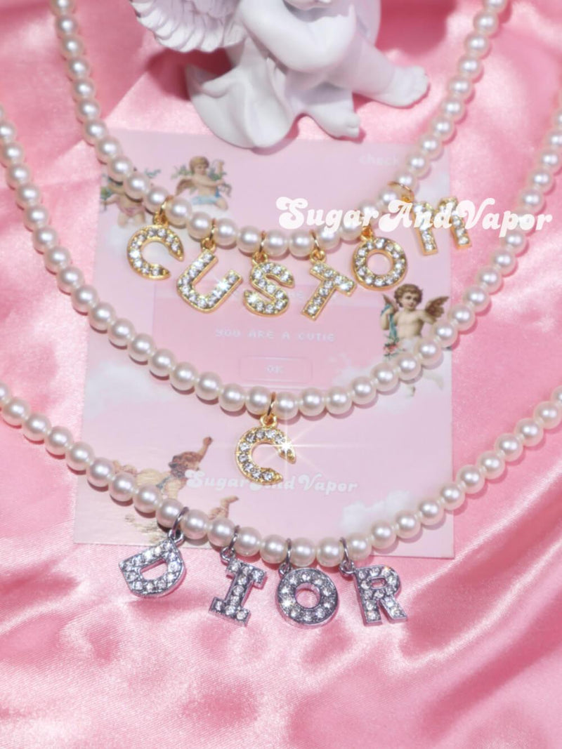 Custom Bling Letters Hand-made Pearls Choker-NECKLACES-Artemis greece