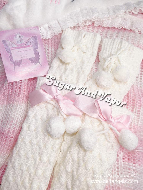 Cute Pink Bowknots Knitted Leg Warmers-SOCKS & TIGHTS-Outback leconfield