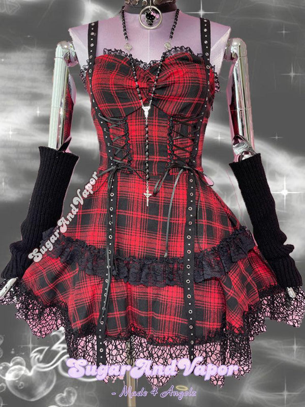 Danika Goth Red Checked Flared Dress-DRESSES-Artemis greece