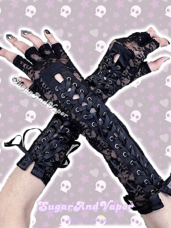 Dark Doll Lace-up Gloves-Gloves-Artemis greece