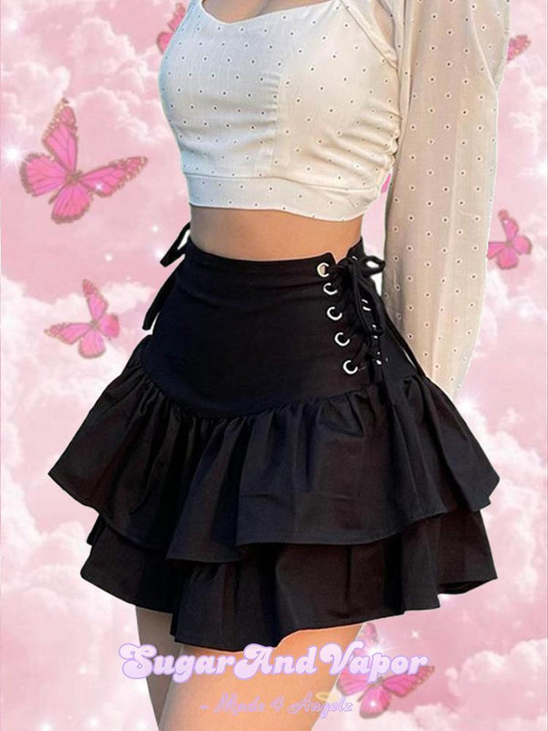 Delora Lace-up Ruffled Mini Skirt-Skirts-Artemis greece
