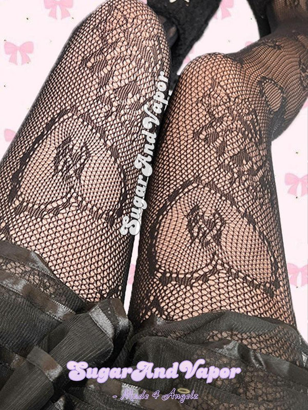Effie Rococo Floral Heart Fishnet Tights-SOCKS & TIGHTS-Outback leconfield