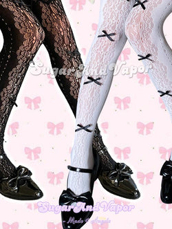 Evelyn Lolita Bow Fishnet Tights-SOCKS & TIGHTS-Artemis greece