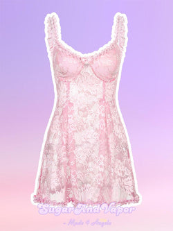 Jules Pink Lace See-through Dress-DRESSES-Artemis greece