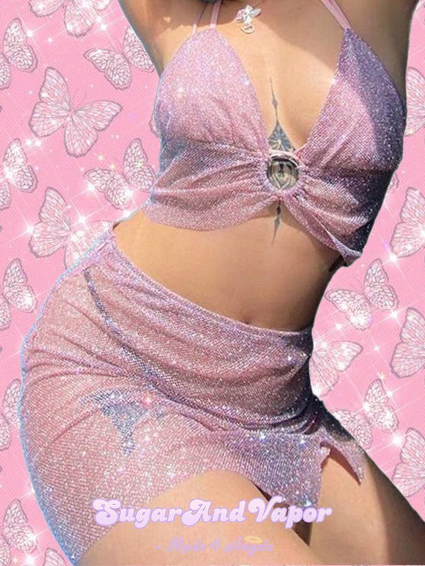 Larissa Fairy Pink Sparkle Raw Hem Halter Dress Set-DRESSES-Artemis greece