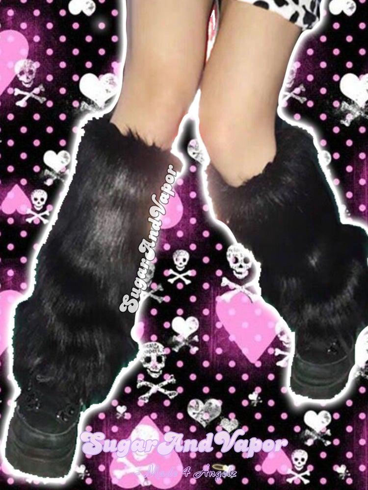 Layla Kawaii Black Furry Leg Warmers-SOCKS & TIGHTS-Artemis greece